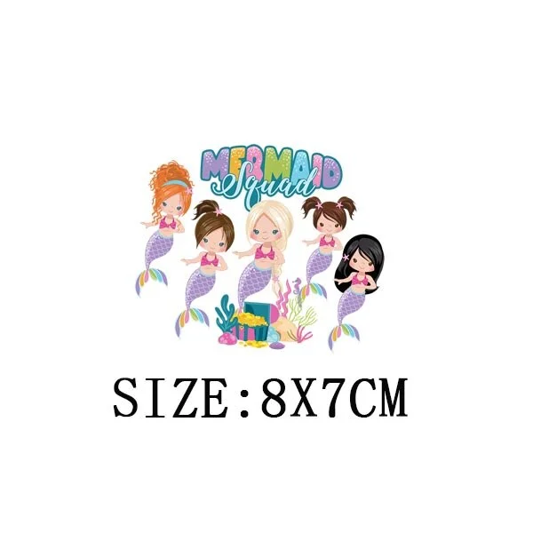 Beautiful Mermaid Thermal Stickers On T-shirt Bag DIY Washable Patches Cute Design Iron On Transfers For Clothes Appliqued Decor
