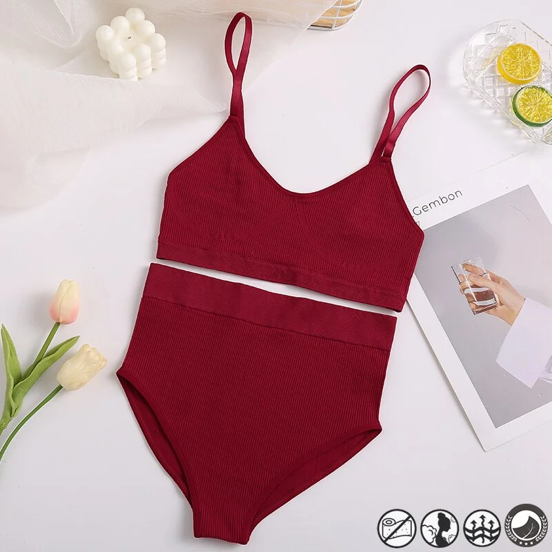 Women Sexy Underwear Seamless Bra Set High Waist Panties Female Bralette Lingerie Fitness Crop Top Simple Active Girls Sport Bra