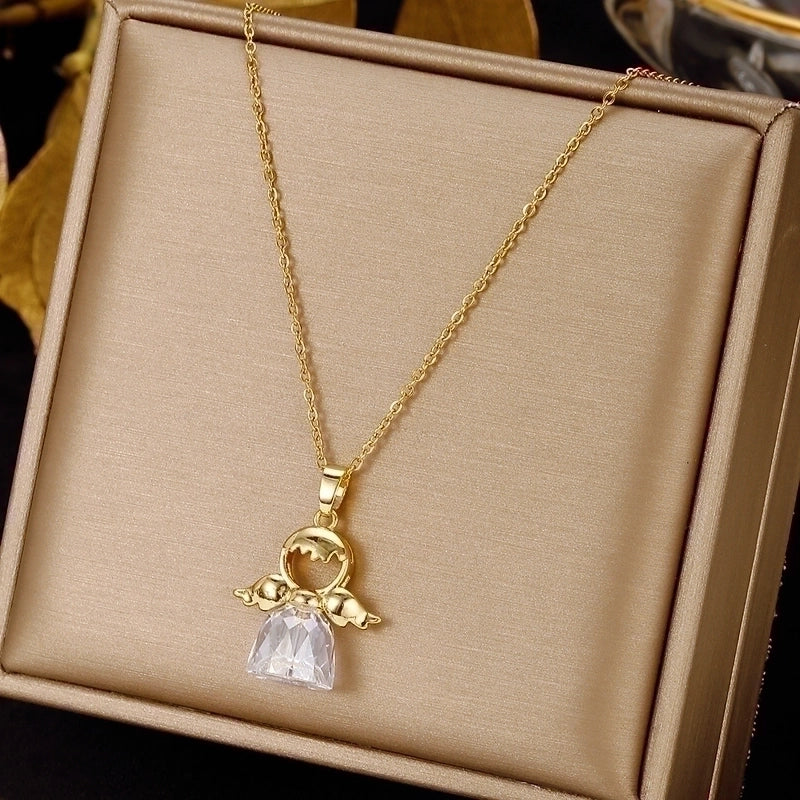 3 Pieces Elegant Minimalist Leaf Four Leaf Clover Insect Stainless Steel Plating Inlay Zircon Pendant Necklace