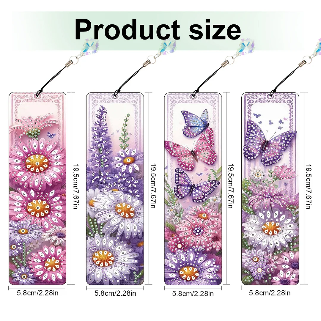 4Pcs Daisy and Butterfly DIY Diamond Bookmark Art Projects Irregular Shaped Diamonds Diamond Painting Art Bookmarks with Crystal Pendants for DIY Making Beginners Adult Art Craft Supplies