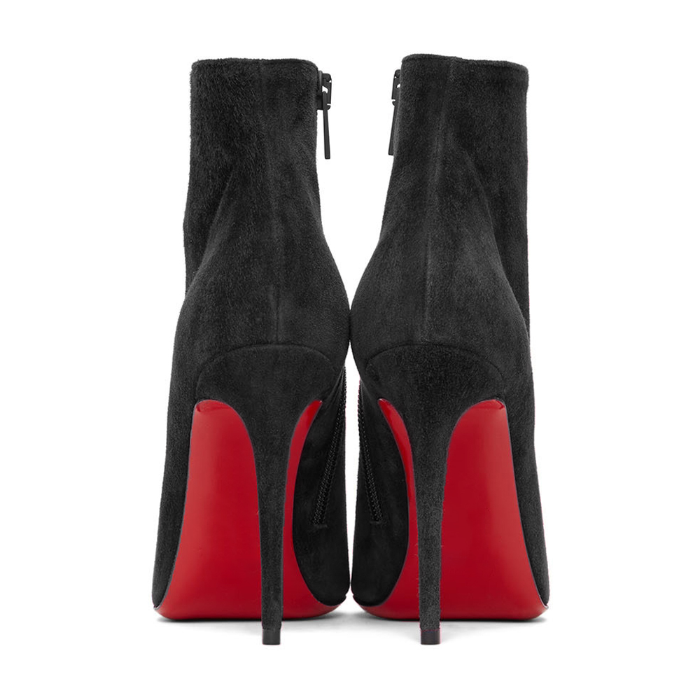 100mm Red Bottom Women's Closed Pointed Toe Stilettos Ankle Boots Suede-MERUMOTE