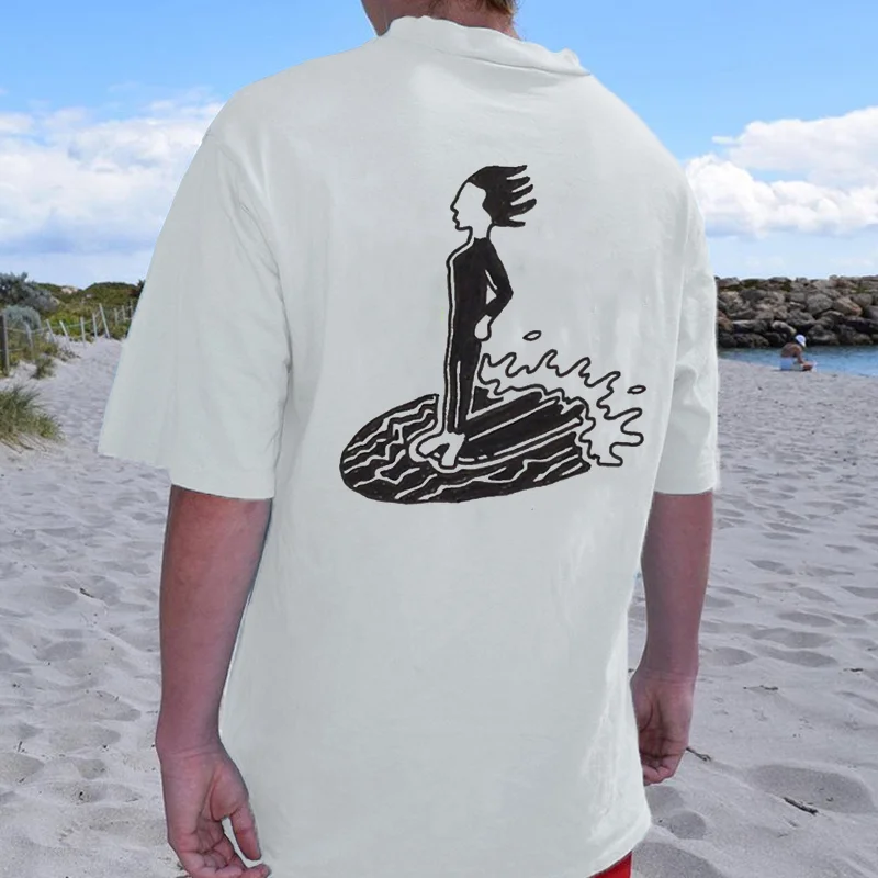 Men Retro Surf Graphic Back Print T-shirt