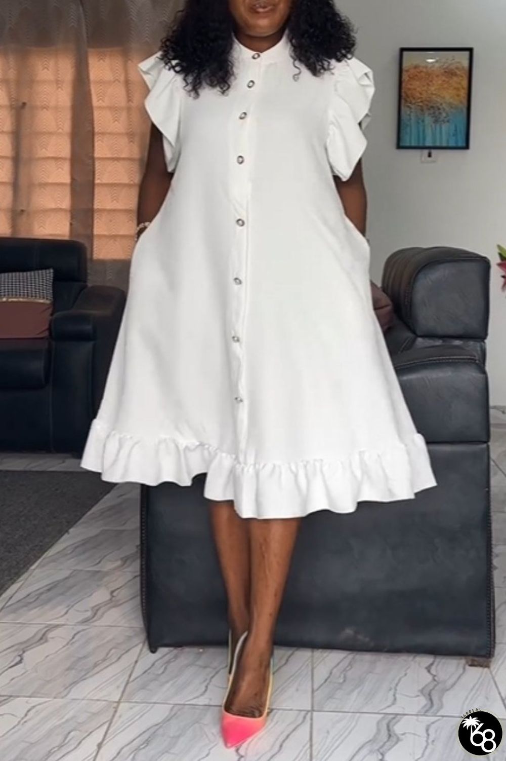 Casual Daily Elegant Solid Buckle Solid Color Stringy Selvedge Button Collar A Line Dresses | 168DEAL