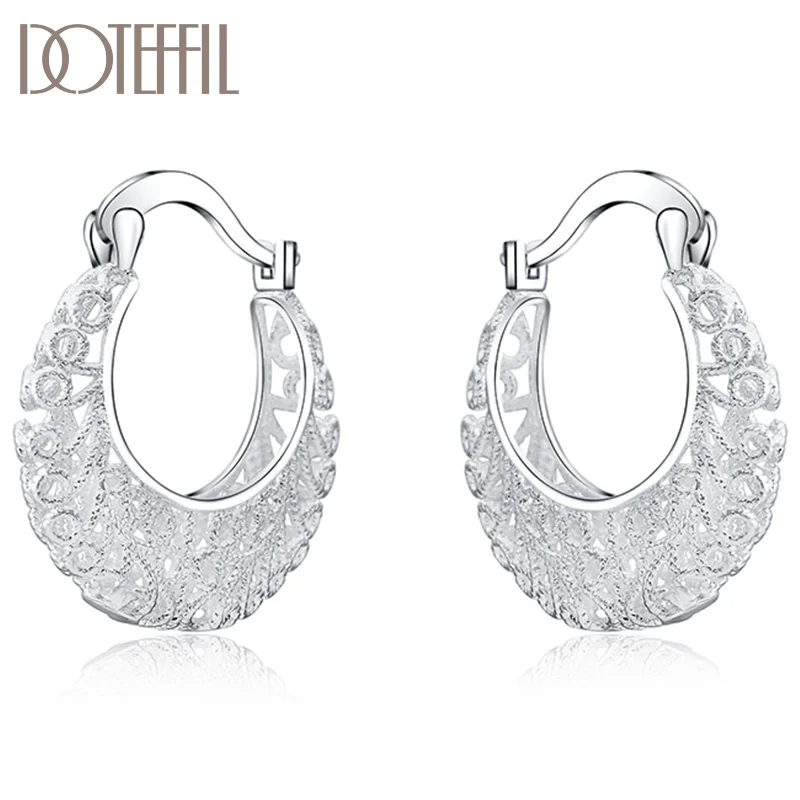 DOTEFFIL 925 Sterling Silver Hollow Flower U Circle Earrings For Women Jewelry