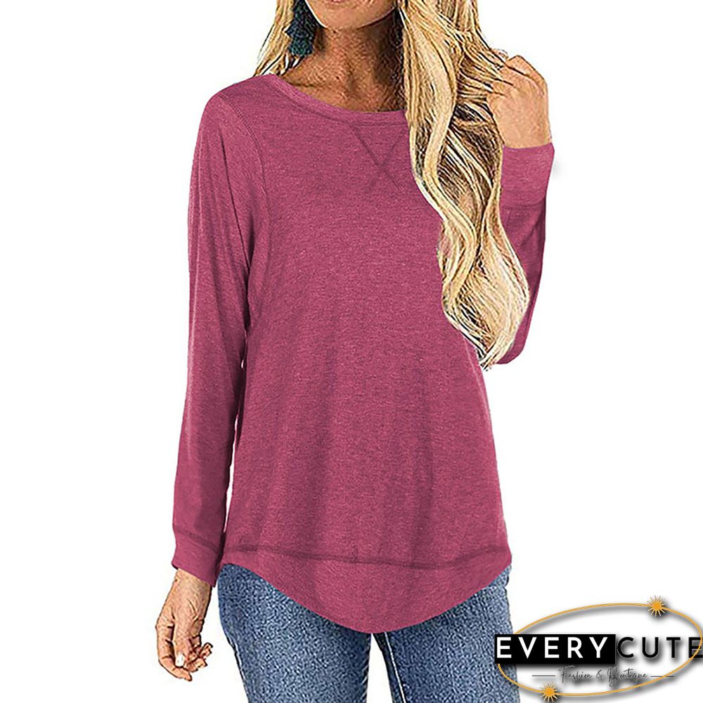 Rose Red Long Sleeve Loose Fit Sweatshirt