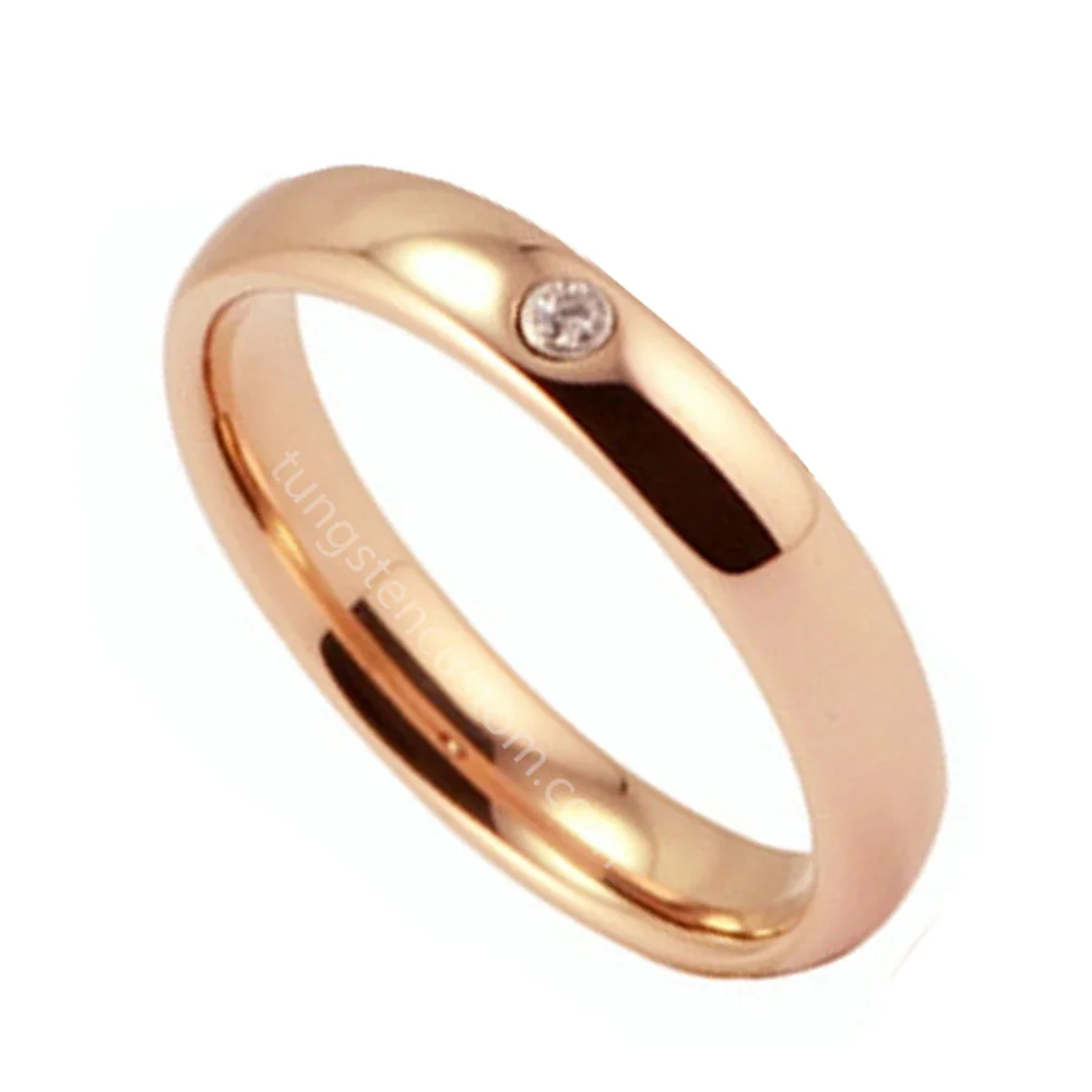 CZ Diamonds Tungsten Carbide Ring Rose Gold Dome Couple Wedding Band