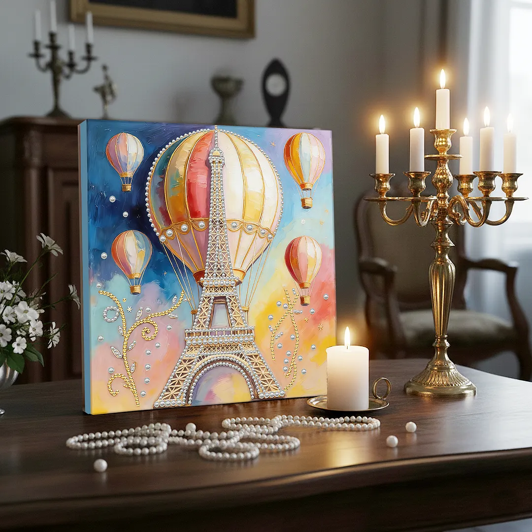 Paris Hot Air Balloon - DIY Pearl Diamond Art Kit With Frame 30*30cm