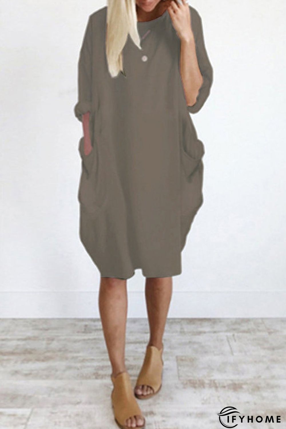 Plus Size Pocket Short Sleeve Midi Dress | IFYHOME