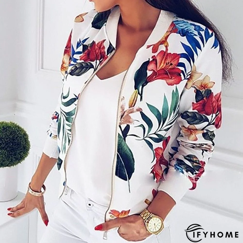 Fashionkova  Women Floral Jackets Spring Summer Long Sleeve Zipper Print Bomber Jacket Casual Slim Pocket Female Fashion Plus Size Outwears | IFYHOME