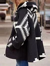 Vintage Geometric Printed Loose Long Sleeves Hooded Woolen Coat