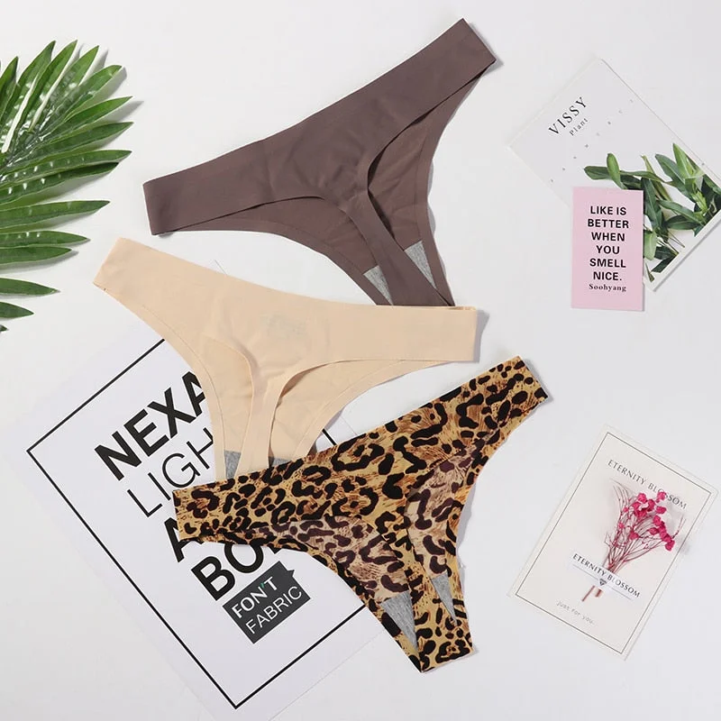 Hot Silk Sexy Women Thongs G String Seamless Panties Female Underwear Leopard Tanga Ladies Low-Rise Lingerie Panty Intimates