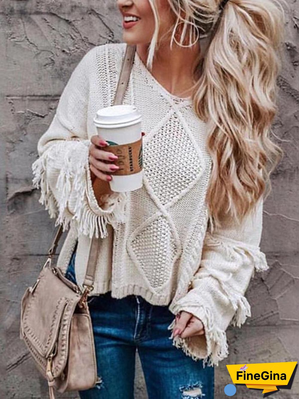Solid Color V-neck Loose Sweater Tops