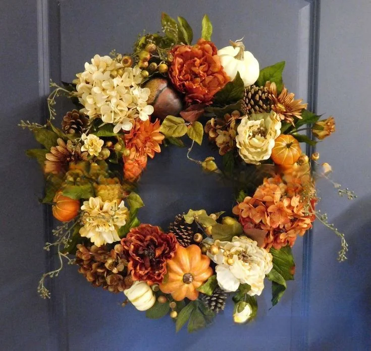 Fall Peony and Pumpkin Wreath - Year Round Wreath 5