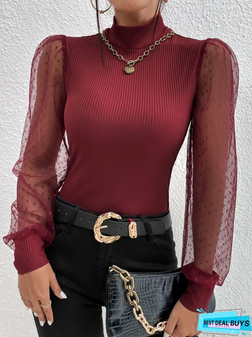 Regular Fit Party Stand Collar Lace Top