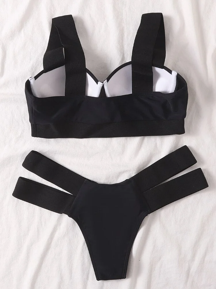 INGAGA Push Up Sexy Bikini 2022 New Cut Out Swimsuit Women Solid Swimwear High Cut Bathing Suit Underwired Biquini Set Beachwear