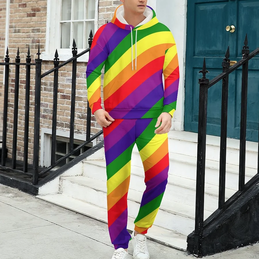 SFNEEWHO Gay Pride Lgbtq Rainbow Colors Striped Men's Sweatsuits