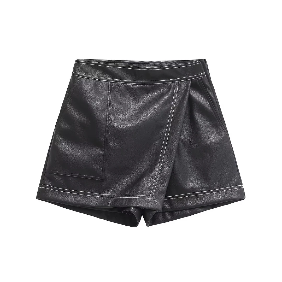 Zingj 2025 New PU Leather High Waist A-Line Leather Skirt Pants