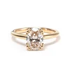 14K Yellow Gold Oval Cut Lab Diamond Pink Corundum Hidden Halo Ring with Triple Prong and Cathedral Setting