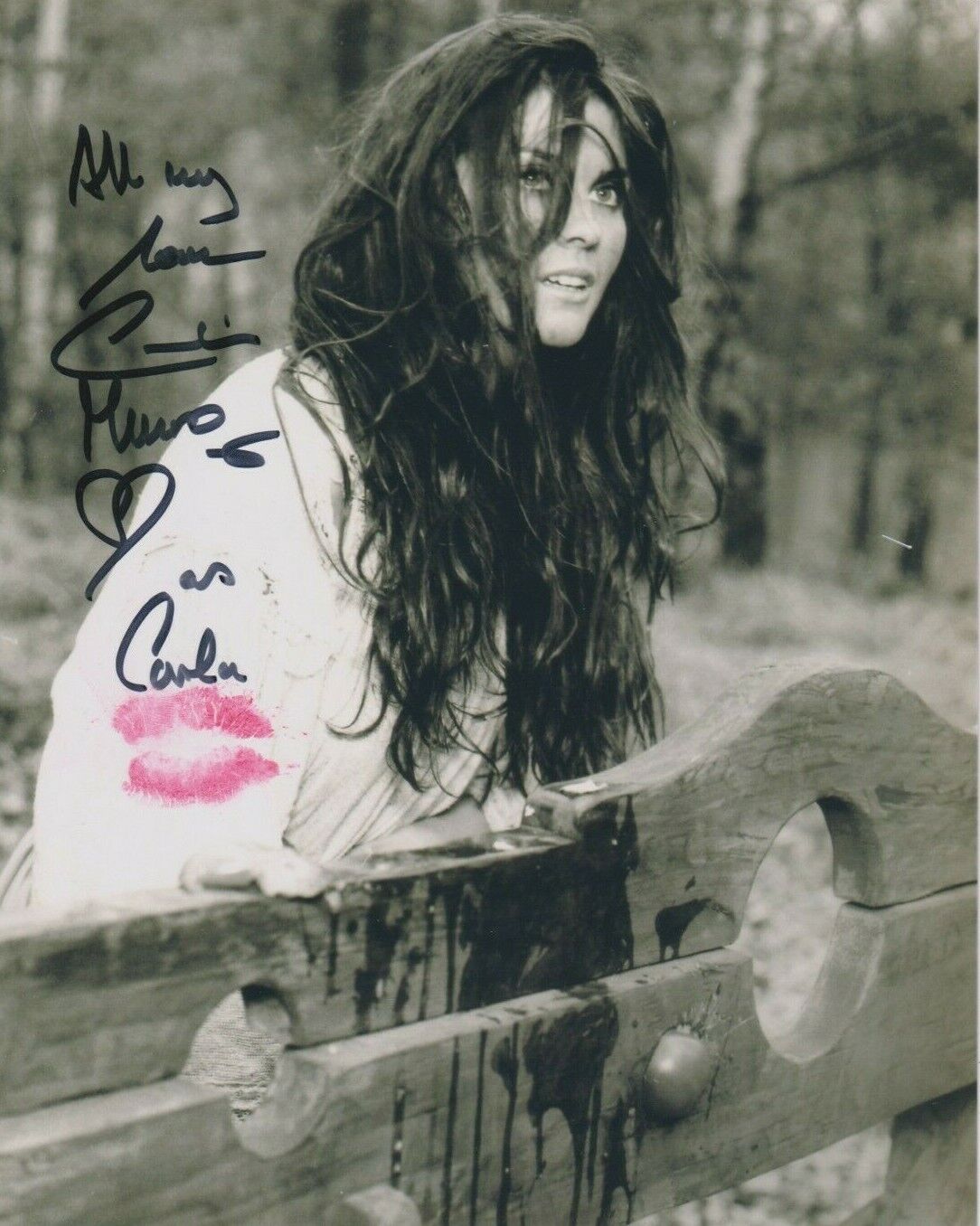 Caroline Munro Photo Poster painting signed in person - With Authentic Lipstick KIss! - K028