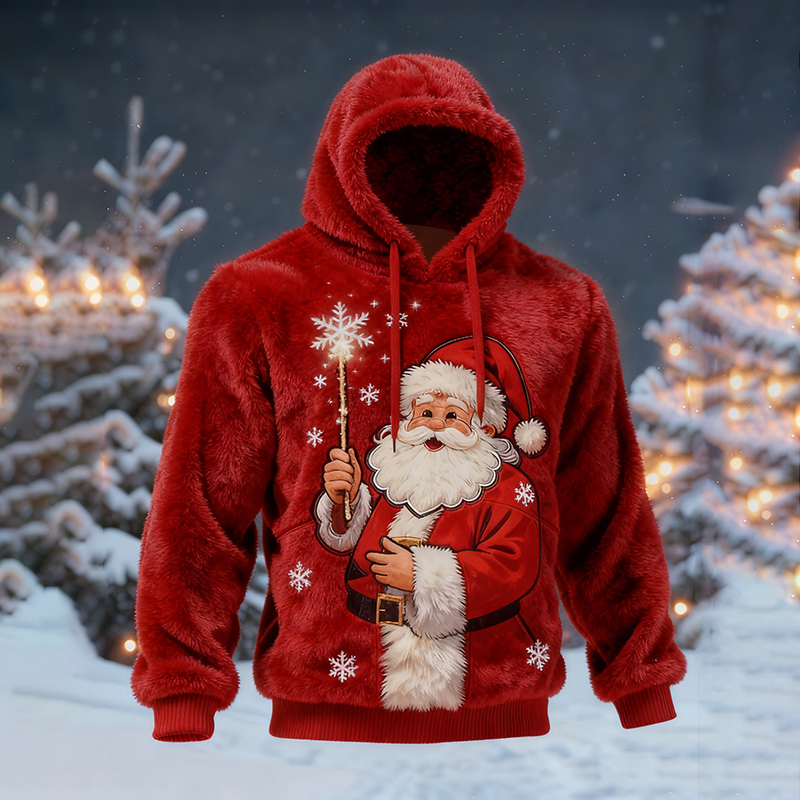 Men's Santa Claus Festive Plush Hoodie elevenforest