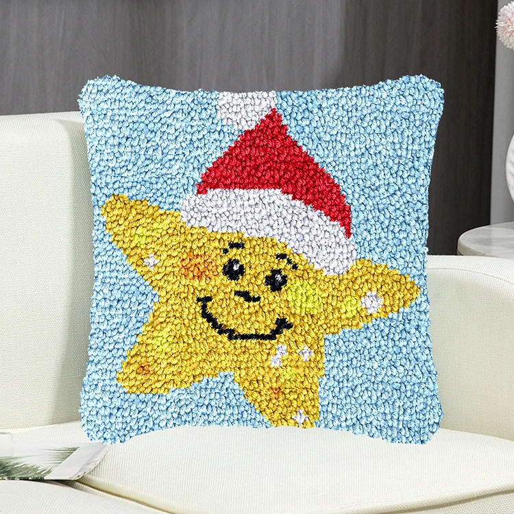 A star in a Christmas hat Pillowcase Latch Hook Kit for Adult, Beginner and Kid veirousa
