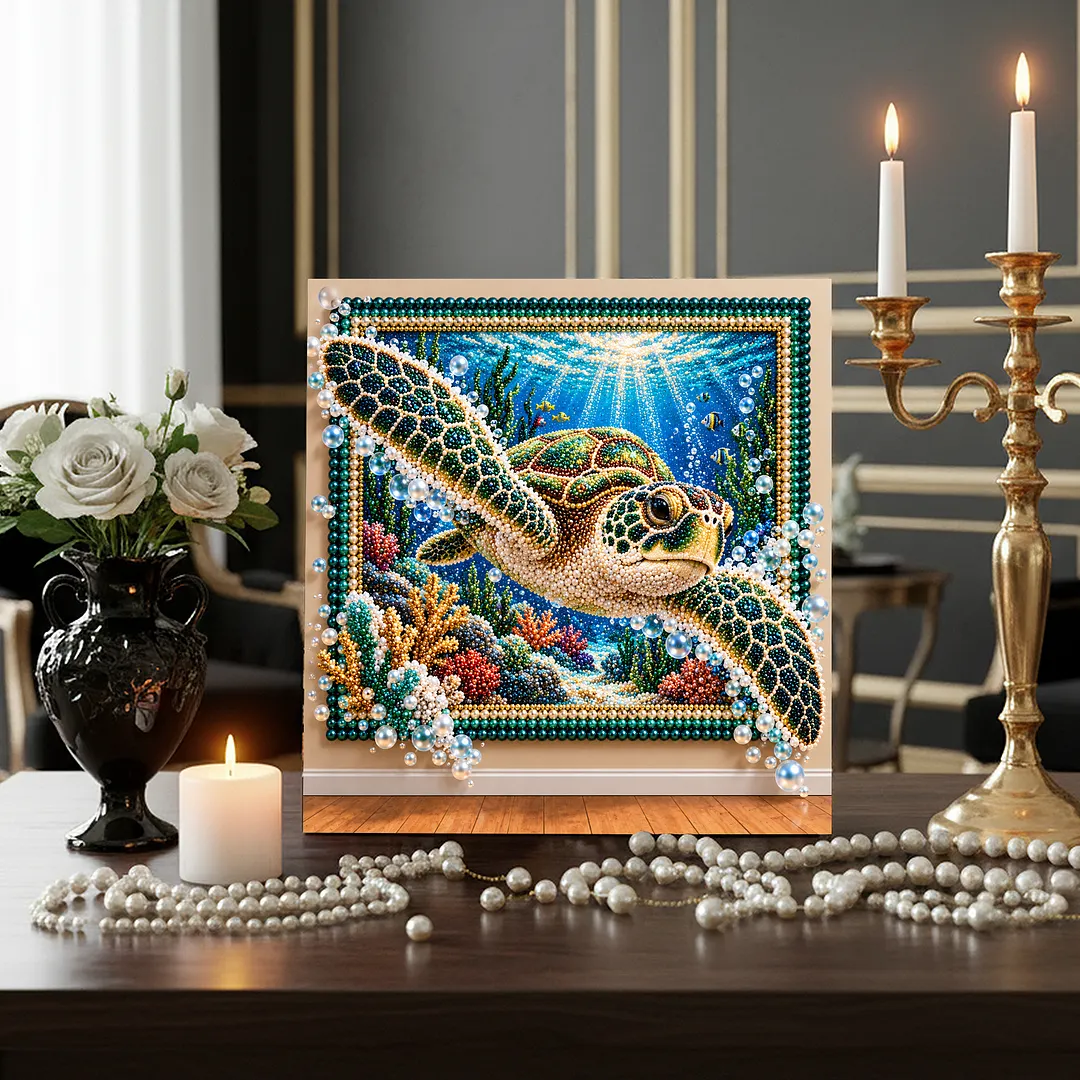 Framed Pearl Painting Kit Turtle Underwater Art 11.81x11.81in
