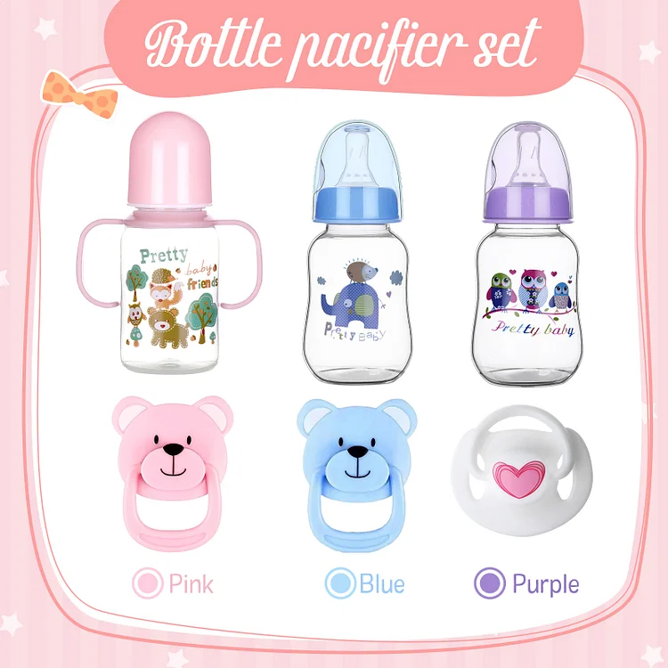 Three Style 6 Piece Set Safest Pacifier and Bottle Reborn Baby Doll Accessories Rebornartdoll® RSAW-Rebornartdoll®