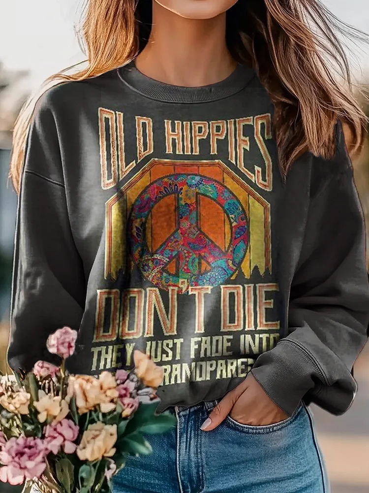 Hippie Graphic Art Print Casual Sweatshirt