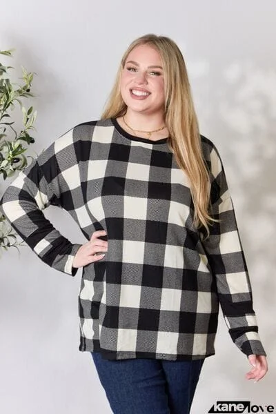 Celeste Full Size Plaid Round Neck Long Sleeve T-Shirt