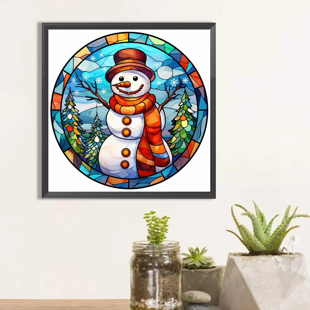 Diamond Painting - Full Round Drill - Stained Glass Snowman(Canvas|30*30cm)