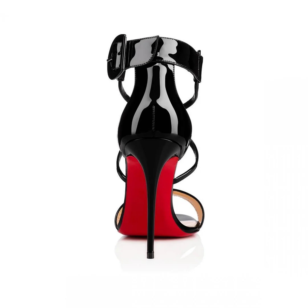 100mm Women's Red Bottom Open Toe Sandals Ankle Strap High Heel Patent Summer Party Wedding Shoes-MERUMOTE