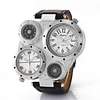  Mens Steampunk Watch Military Big Square Case Design Quartz Dual Time Zone
