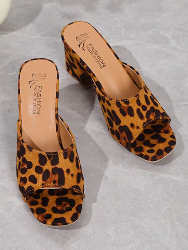 Leopard Open Toe Pumps Sandals Slippers