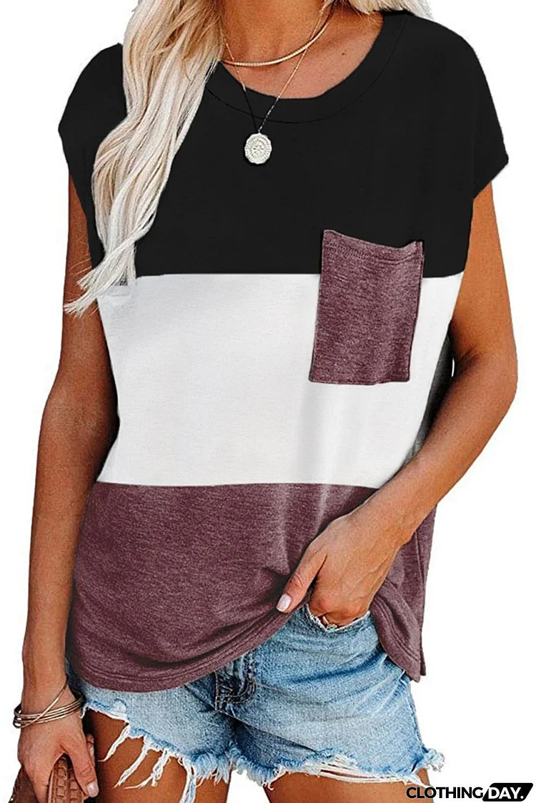 Colorblock Pocketed Cap Sleeve Top