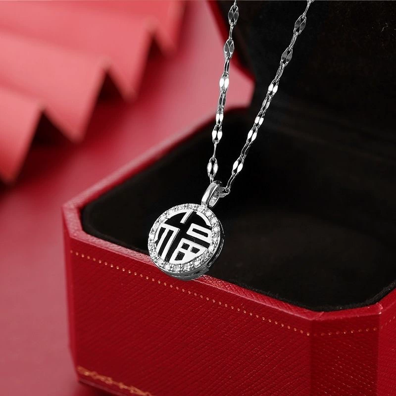 Skeleton Chinese &ldquo;Happiness&rdquo; gold plated necklace