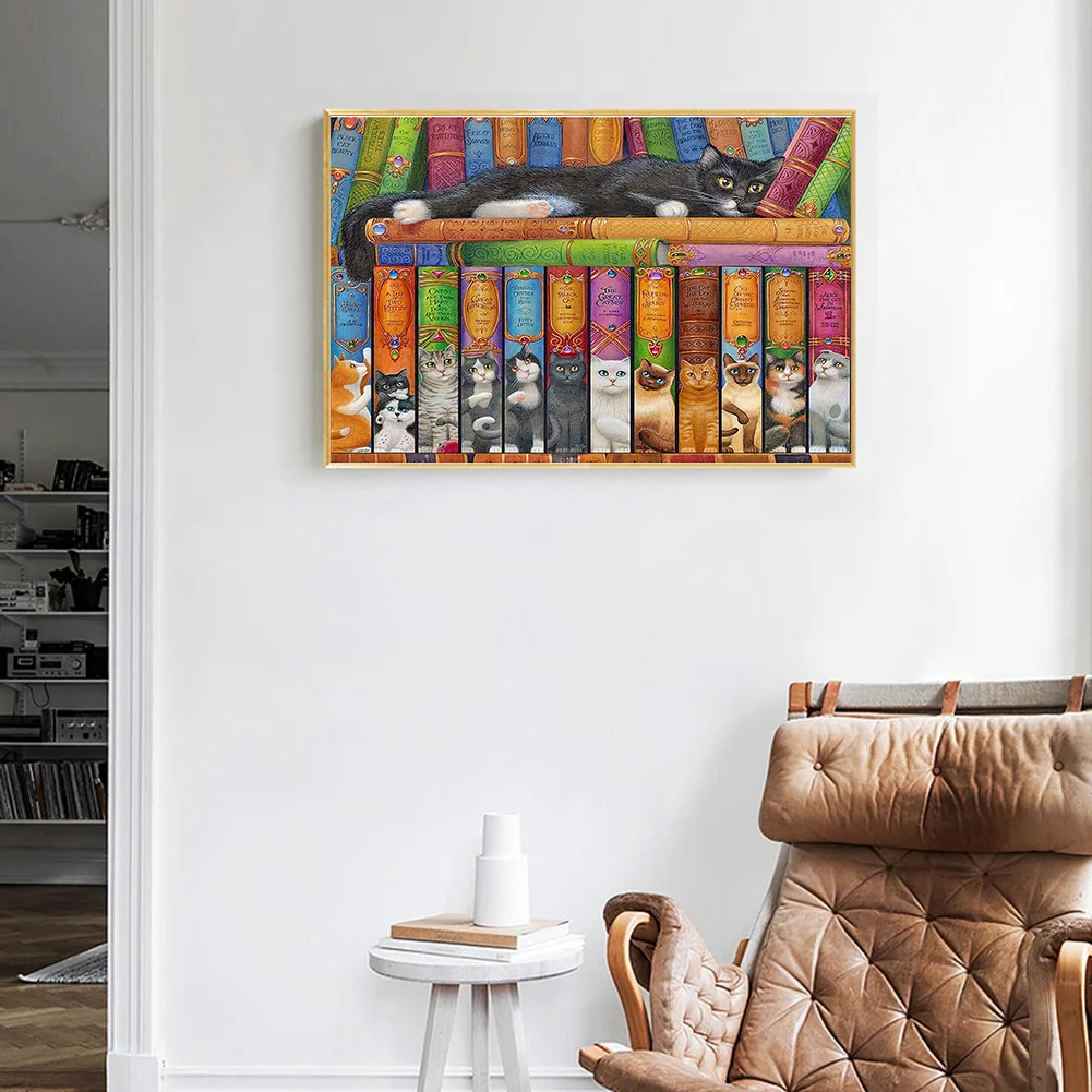 14CT Full Stamped Cross Stitch - Cat And Book(Canvas|40*50CM)