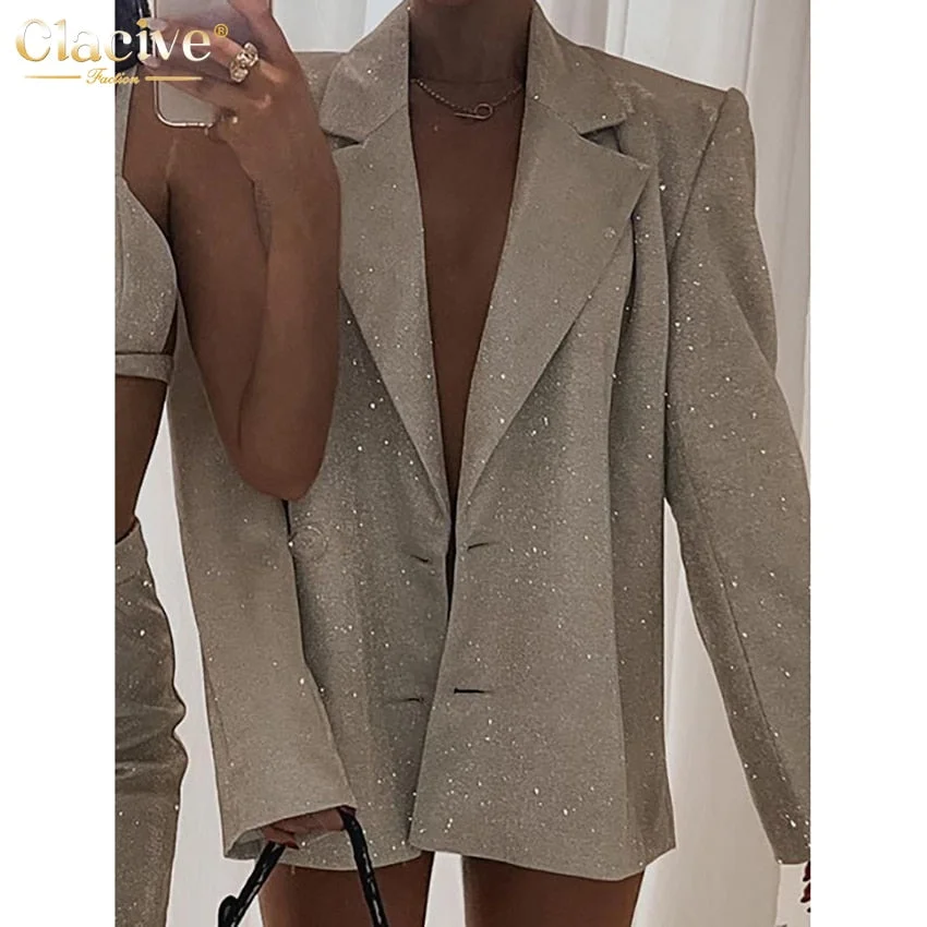 Clacive Sexy Glitter Sleeveless Crop Top Two Piece Pants Set Women Summer High Waist Pants Set Bodycon Straight Trouser Suits