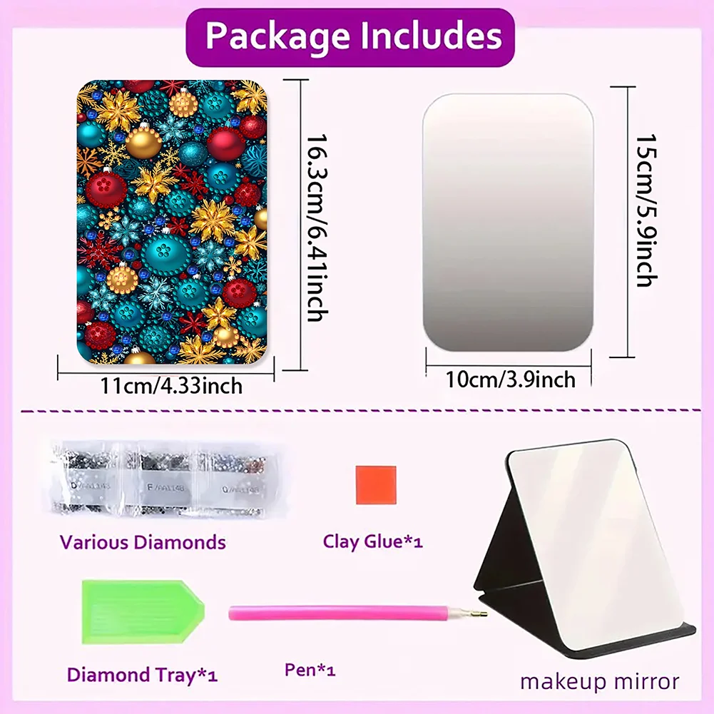DIY Diamond Art Shiny Crystal Mirror Lightweight Standing Mirror (Christmas)