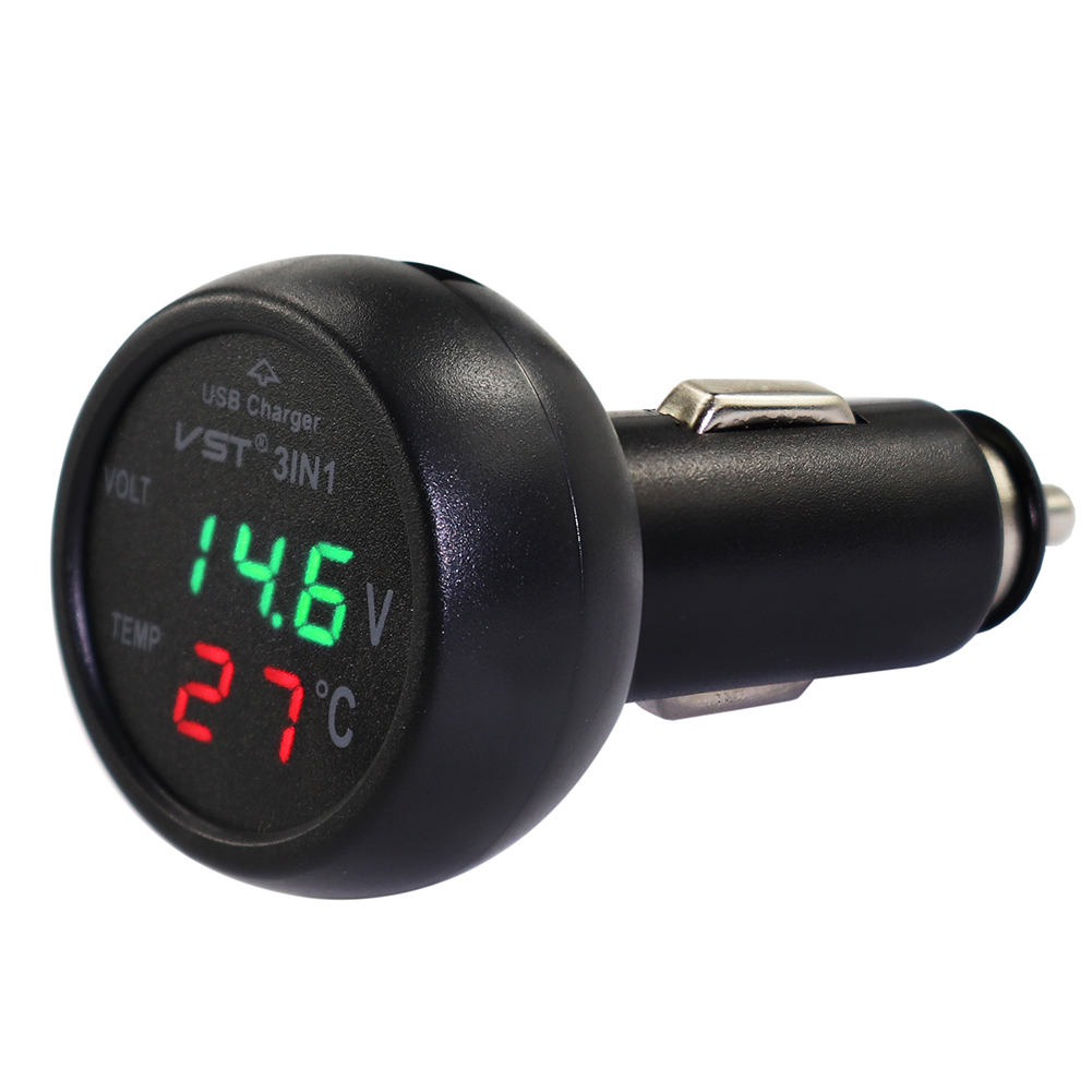 

VST B7006 Car USB Phone Charger Car Battery Voltage Temp Meter (Green+Red), 501 Original