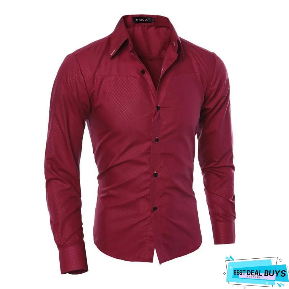 Brand Design Men Fashion Cotton Solid Long Sleeve Shirt