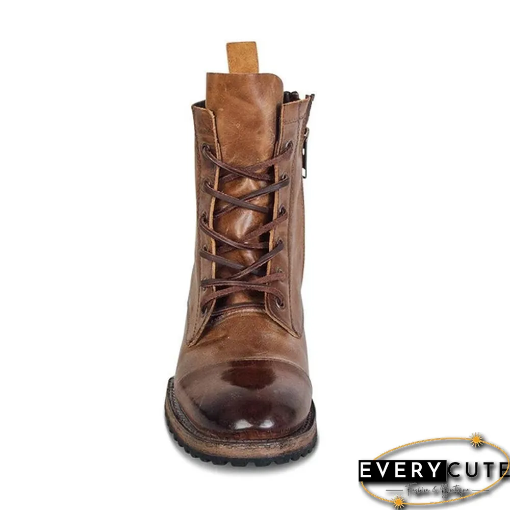 Vintage Genuine Leather Lace Up Boots