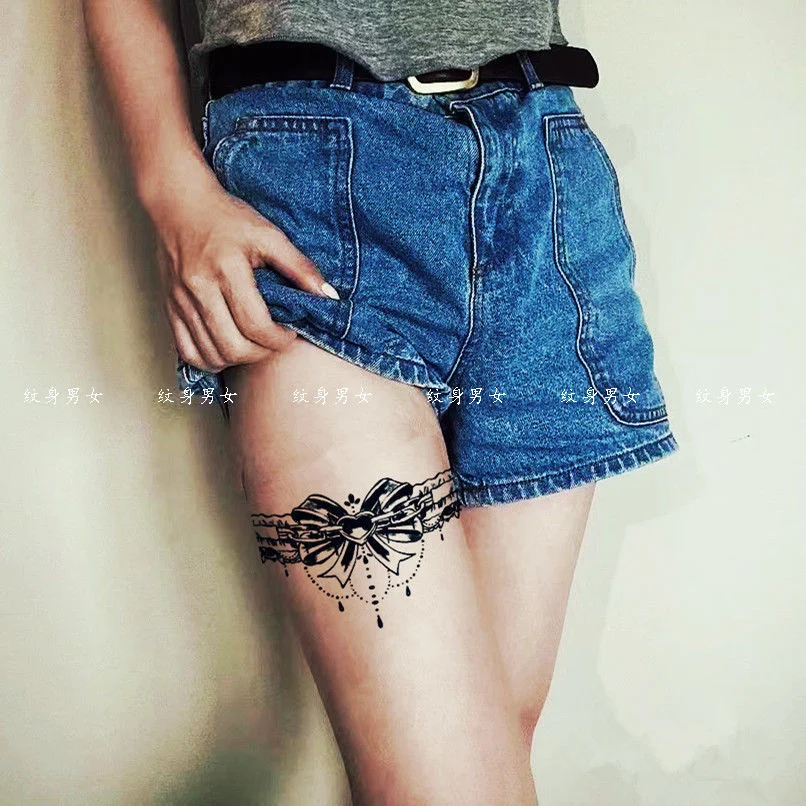 Sdrawing Lace Bowknot Tattoo Waterproof Long-Lasting Fake Tattoo for Woman Sexy Thigh Arm Tattoo Temporary Tattoo Art Tattoo Sticker