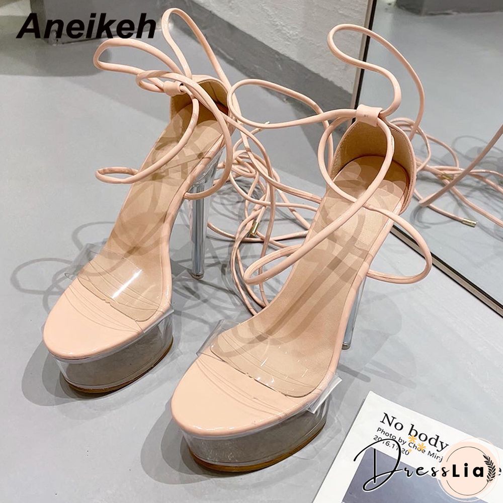 Aneikeh Ultra High Crystal Platform Sandalias Peep Toe Ankle-Wrap Buckle Strap NEW Women Shoes Summer Nightclub Party Fashion