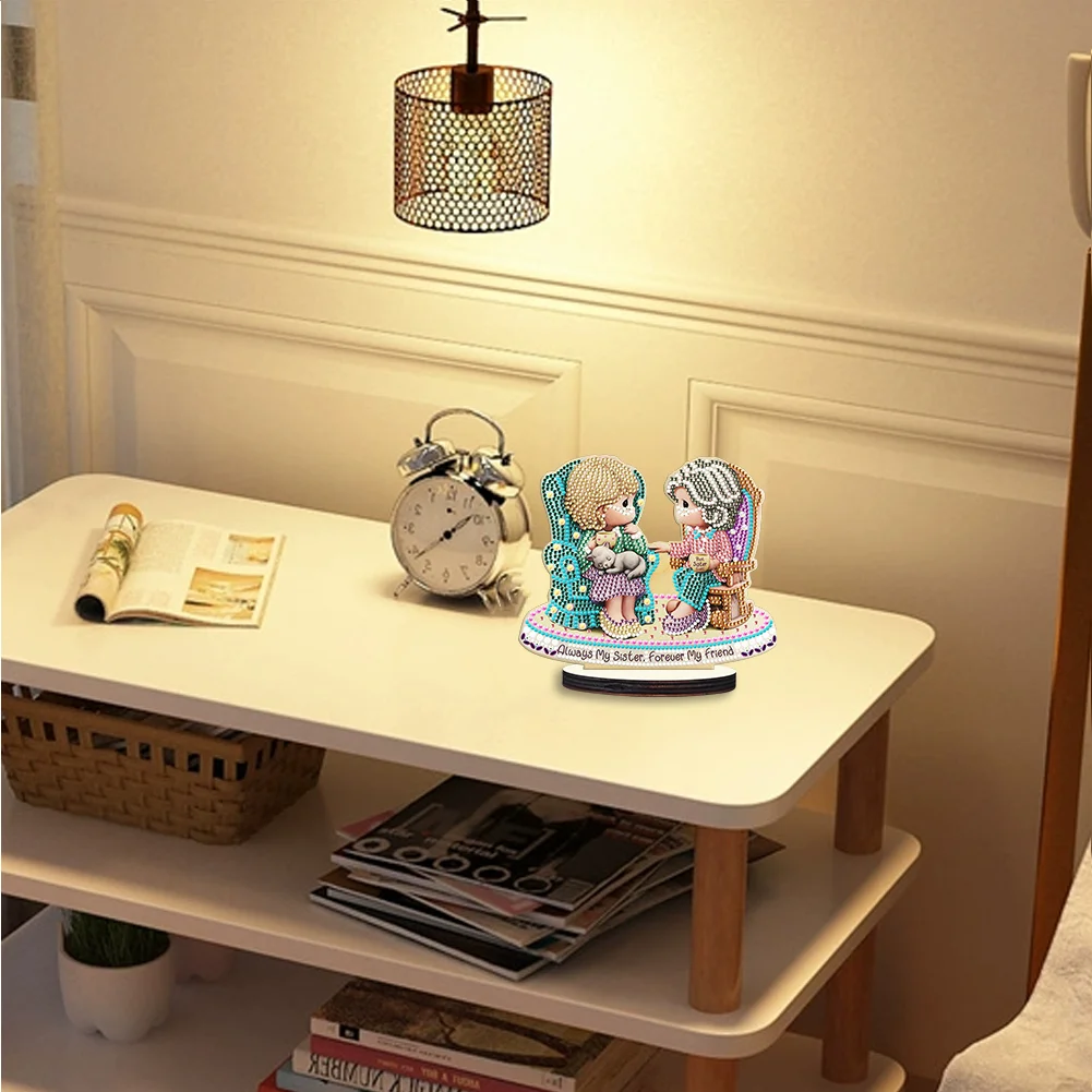 DIY Precious Moments Crystal Diamond Ornament Wooden Point Drilling Ornament Kids Gift(Single Side)