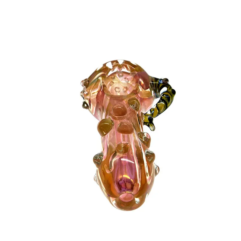 Colored Dots Fumed Spoon pipe with Striped Appendage & Glass Marbles