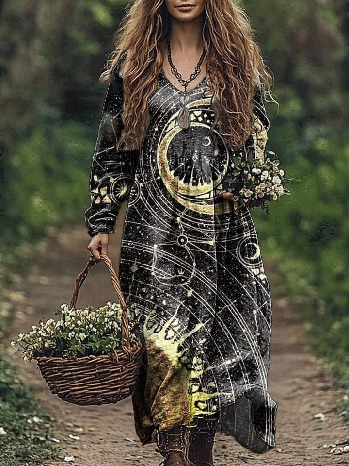 Women's Universe & Stellar Print Pocket Cotton Dress