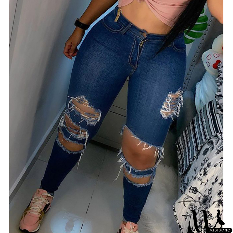 MidiSono - Dark Blue Ripped Skinny Jeans