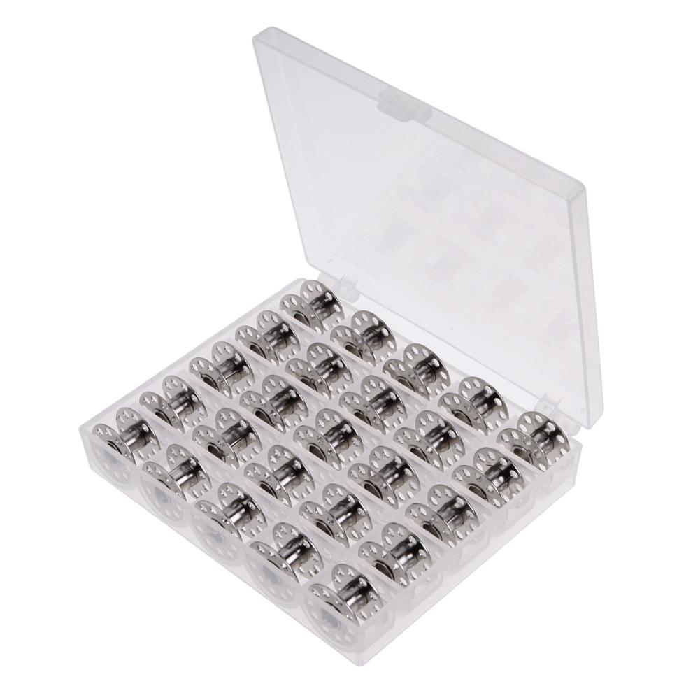 

25 Empty Metal Bobbins Spool w/ 25 Grid Storage Case Box for Sewing Machine, 501 Original