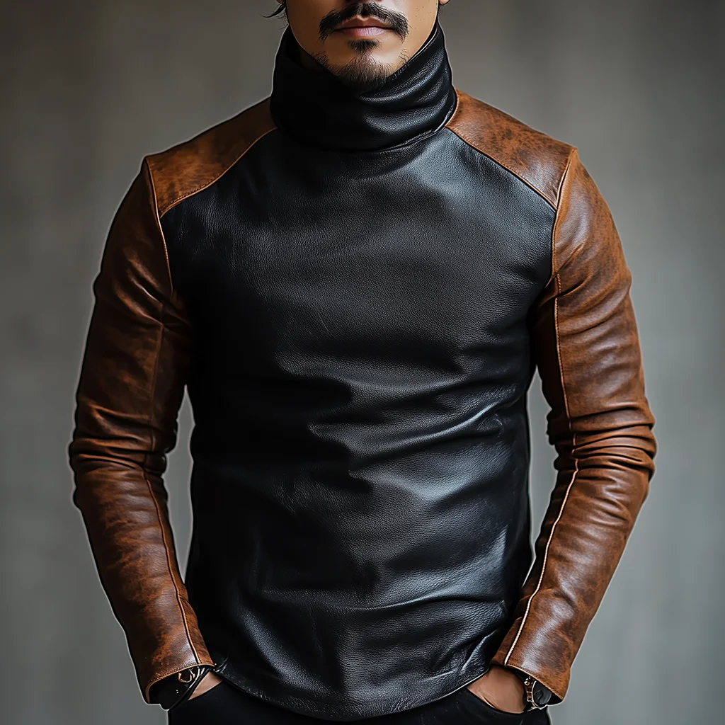 Men's Leather Splicing Warm Sweatshirt-inspireuse