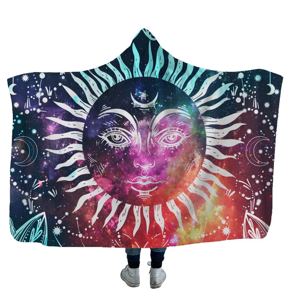 Mandala Hooded Blanket For Adults Childs 3D Printed Sherpa Fleece Blanket Microfiber Wearable Throw Blanket For Home Travel Sofa